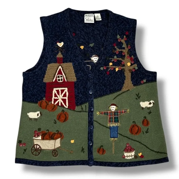 CJ Banks Women’s Size 1X Sweater Vest Hand Embroidered Fall Autumn Pumpkin - Picture 1 of 13